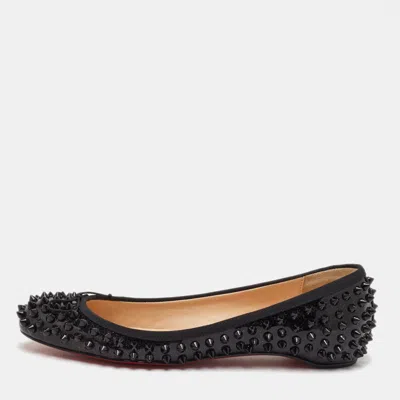 Pre-owned Christian Louboutin Sonietta Spikes Bow Size 36.5 Black Patent Leather Ballet Flats
