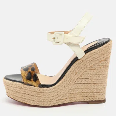 Pre-owned Christian Louboutin Spachica Size 36 Tricolor Patent Leather Espadrille Wedge Sandals In Multi