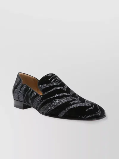 Christian Louboutin Sparkling Loafers With Leather Sole And Round Toe In Black