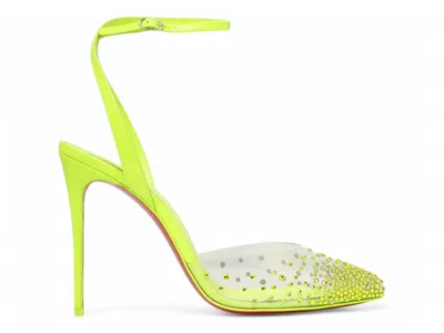 Pre-owned Christian Louboutin Spikaqueen 100 Mm Embellished Pumps (women's) Sneakers In Version Yellow Fluo