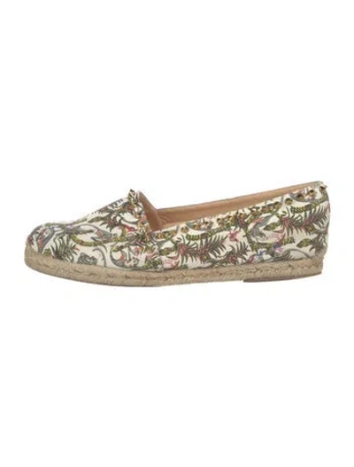 Pre-owned Christian Louboutin Spike Accents Canvas Espadrilles In White