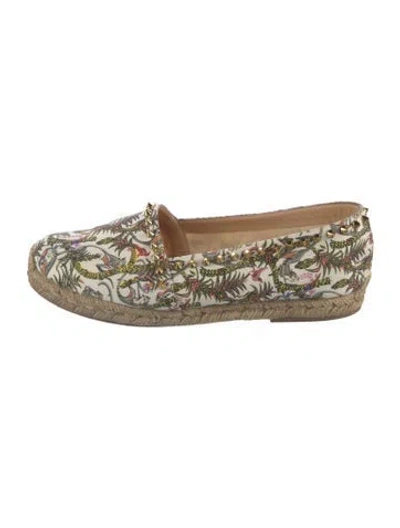 Pre-owned Christian Louboutin Spike Accents Canvas Espadrilles In White