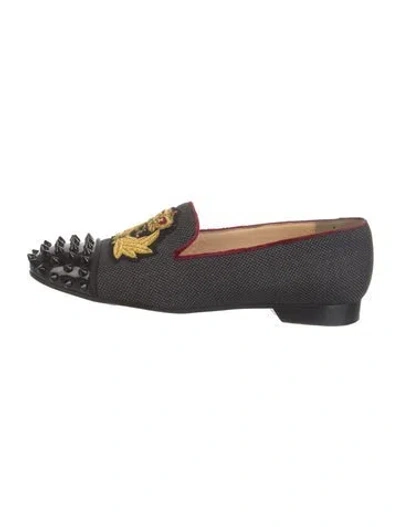 Pre-owned Christian Louboutin Spike Accents Canvas Loafers In Black