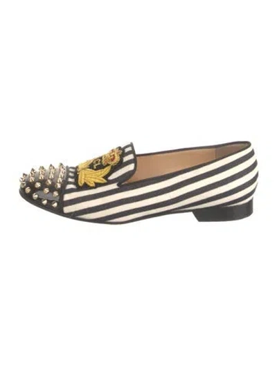 Pre-owned Christian Louboutin Spike Accents Canvas Loafers In Black