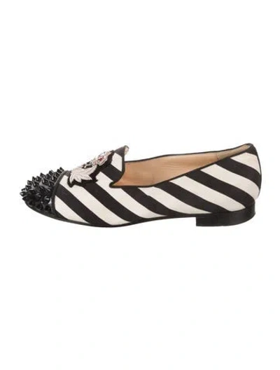 Pre-owned Christian Louboutin Spike Accents Canvas Loafers In Black
