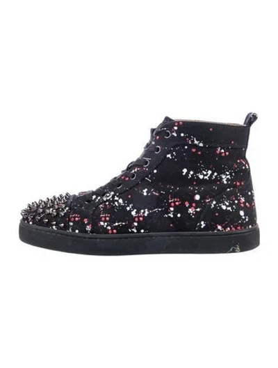 Pre-owned Christian Louboutin Spike Accents Canvas Sneakers In Black