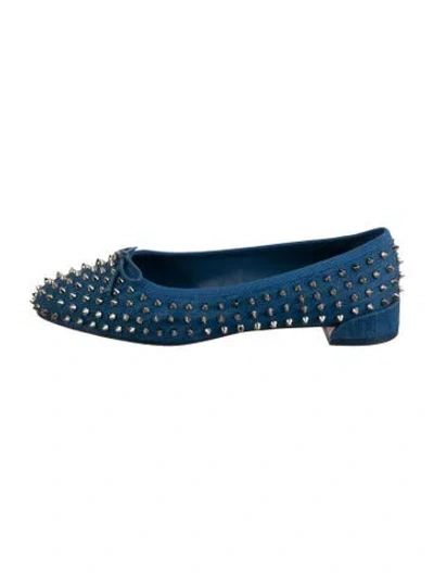 Pre-owned Christian Louboutin Spike Accents Denim Ballet Flats In Blue