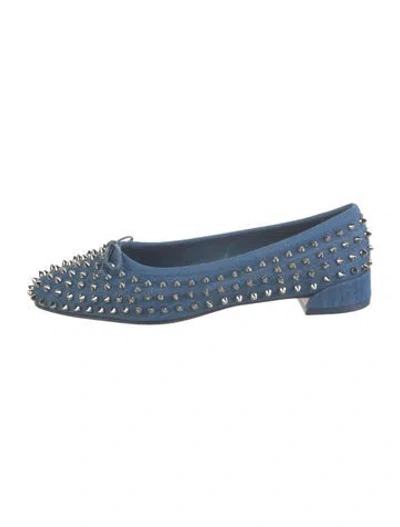 Pre-owned Christian Louboutin Spike Accents Denim Ballet Flats W/ Tags In Blue