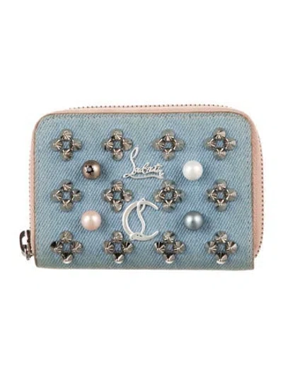 Pre-owned Christian Louboutin Spike Accents Denim Coin Pouch In Blue