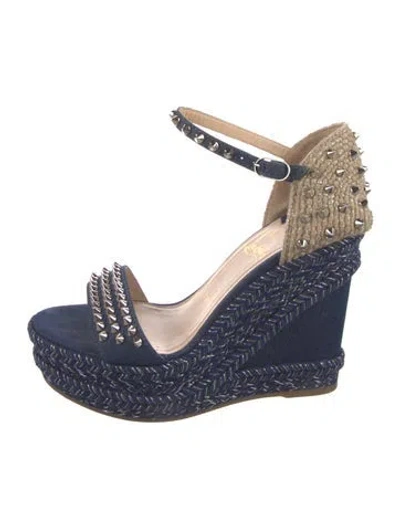 Pre-owned Christian Louboutin Spike Accents Denim Espadrilles In Blue