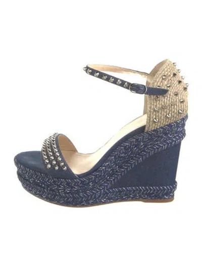 Pre-owned Christian Louboutin Spike Accents Denim Espadrilles In Blue