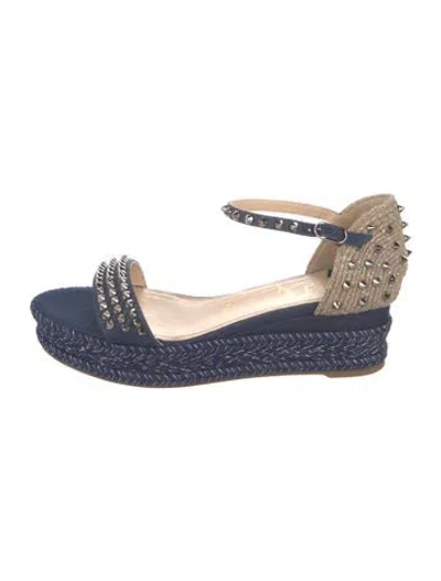 Pre-owned Christian Louboutin Spike Accents Denim Espadrilles In Blue