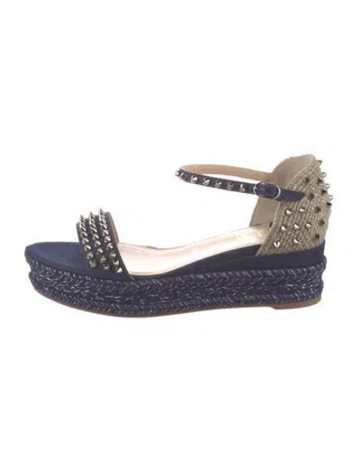 Pre-owned Christian Louboutin Spike Accents Denim Espadrilles W/ Tags In Blue
