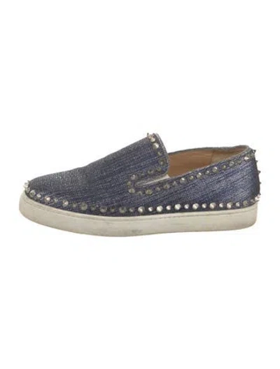 Pre-owned Christian Louboutin Spike Accents Denim Loafer Sneakers In Blue