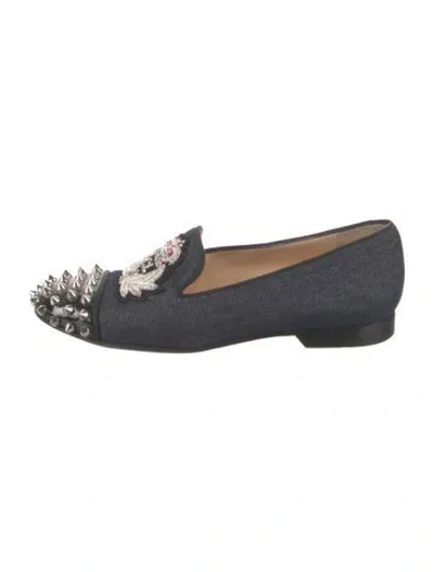 Pre-owned Christian Louboutin Spike Accents Denim Loafers In Blue