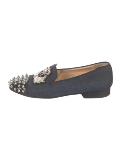 Pre-owned Christian Louboutin Spike Accents Denim Loafers In Blue