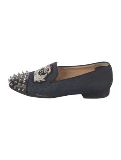 Pre-owned Christian Louboutin Spike Accents Denim Loafers In Blue