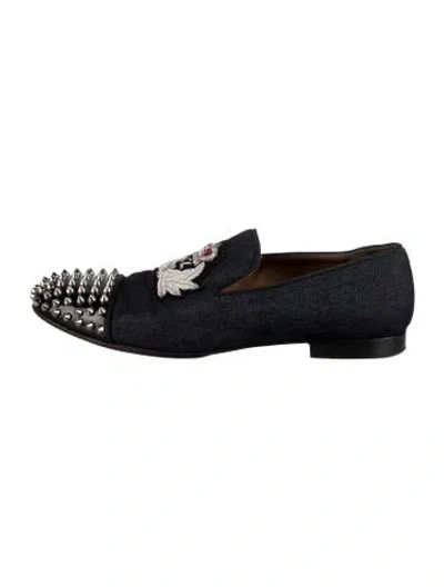 Pre-owned Christian Louboutin Spike Accents Denim Loafers In Blue