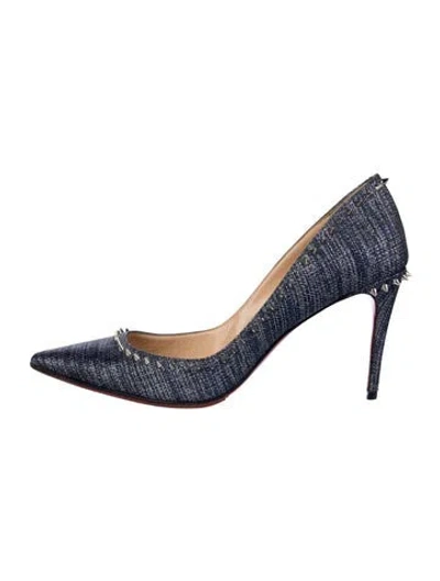 Pre-owned Christian Louboutin Spike Accents Denim Pumps