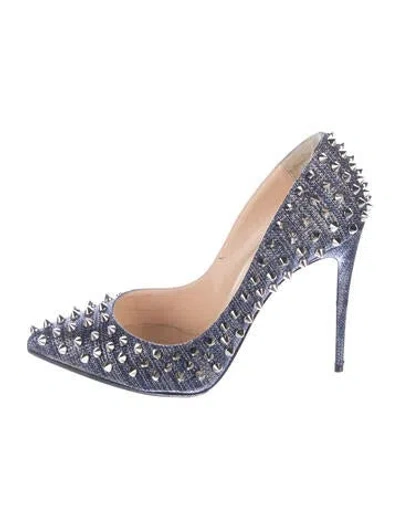 Pre-owned Christian Louboutin Spike Accents Denim Pumps In Blue