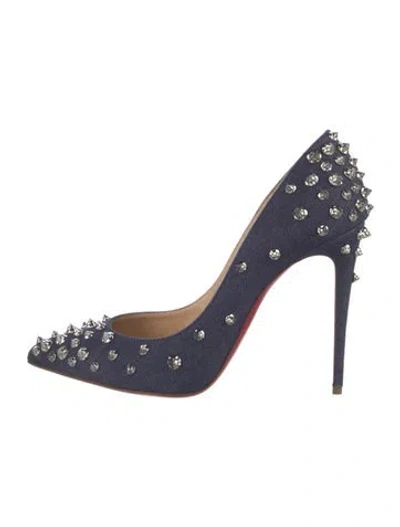 Pre-owned Christian Louboutin Spike Accents Denim Pumps In Blue