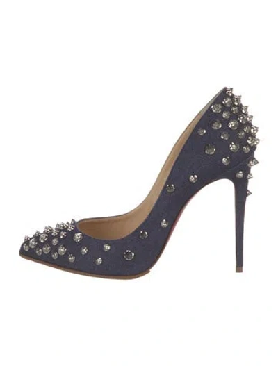 Pre-owned Christian Louboutin Spike Accents Denim Pumps In Blue