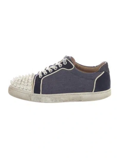 Pre-owned Christian Louboutin Spike Accents Denim Sneakers In Blue