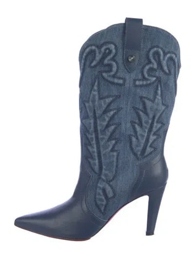 Pre-owned Christian Louboutin Spike Accents Denim Western Boots In Blue