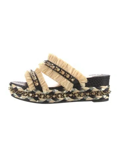 Pre-owned Christian Louboutin Spike Accents Embossed Leather Sandals In Black