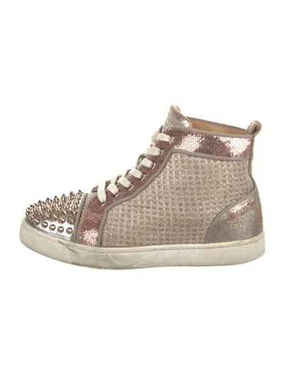 Pre-owned Christian Louboutin Spike Accents Glitter Accents Wedge Sneakers In Gold
