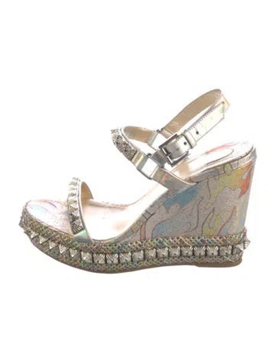Pre-owned Christian Louboutin Spike Accents Glitter Espadrilles