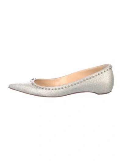 Pre-owned Christian Louboutin Spike Accents Glitter Flats