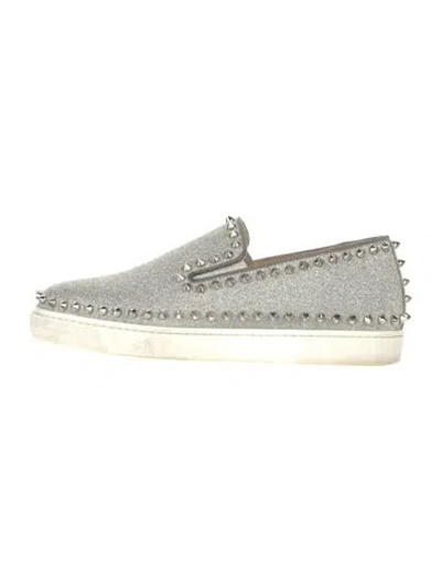 Pre-owned Christian Louboutin Spike Accents Glitter Loafer Sneakers