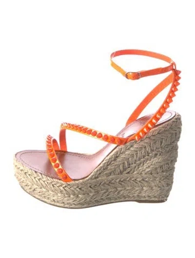 Pre-owned Christian Louboutin Spike Accents Jute Espadrilles In Orange