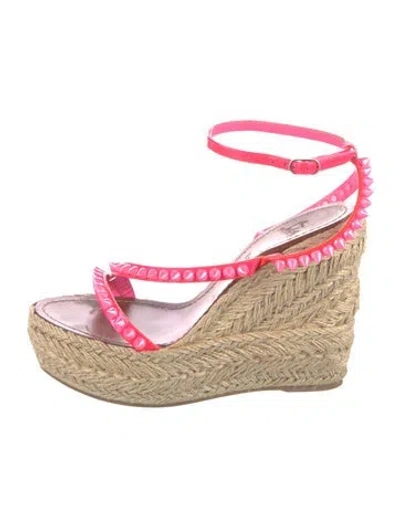 Pre-owned Christian Louboutin Spike Accents Jute Espadrilles In Pink