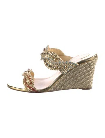 Pre-owned Christian Louboutin Spike Accents Jute Slides
