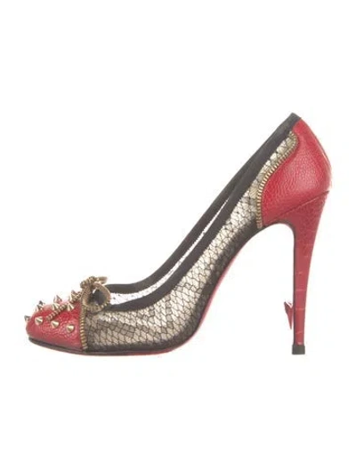 Pre-owned Christian Louboutin Spike Accents Lace Pumps In Multi