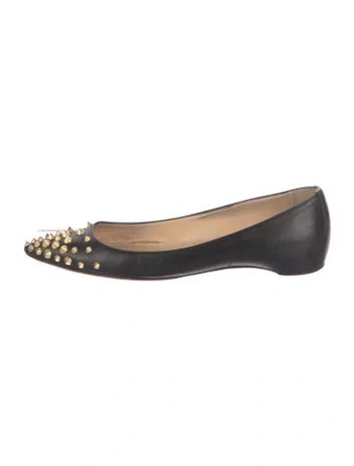 Pre-owned Christian Louboutin Spike Accents Leather Ballet Flats In Black