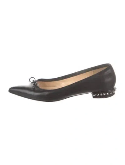 Pre-owned Christian Louboutin Spike Accents Leather Ballet Flats In Black