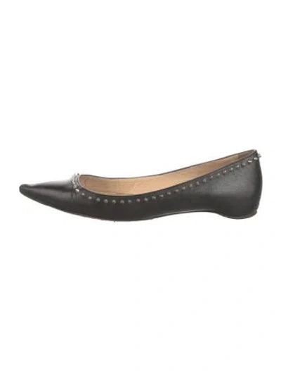 Pre-owned Christian Louboutin Spike Accents Leather Ballet Flats In Black
