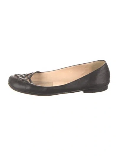 Pre-owned Christian Louboutin Spike Accents Leather Ballet Flats In Black