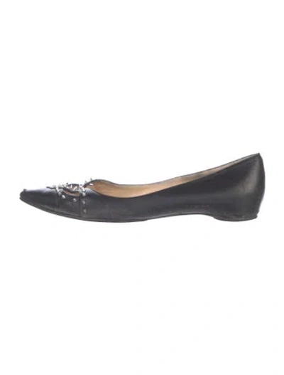 Pre-owned Christian Louboutin Spike Accents Leather Ballet Flats In Black