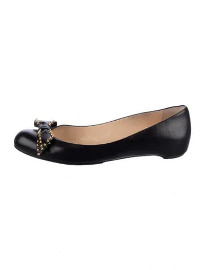 Pre-owned Christian Louboutin Spike Accents Leather Ballet Flats In Black