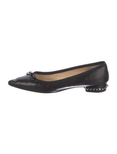 Pre-owned Christian Louboutin Spike Accents Leather Ballet Flats In Black
