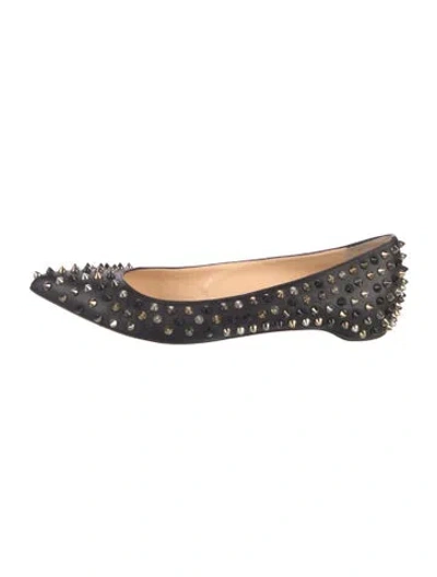Pre-owned Christian Louboutin Spike Accents Leather Ballet Flats In Black