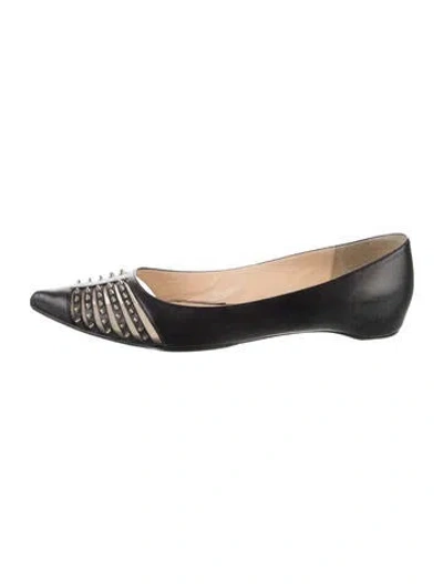 Pre-owned Christian Louboutin Spike Accents Leather Ballet Flats In Black