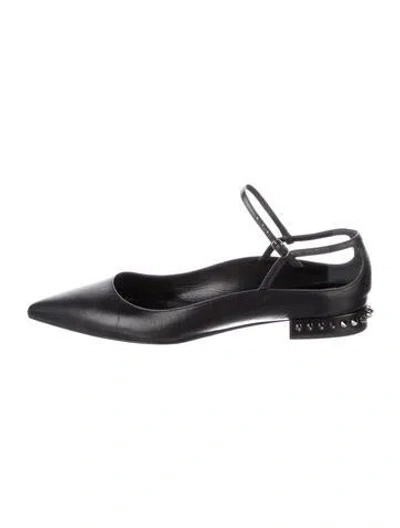 Pre-owned Christian Louboutin Spike Accents Leather Ballet Flats In Black