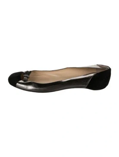 Pre-owned Christian Louboutin Spike Accents Leather Ballet Flats In Black