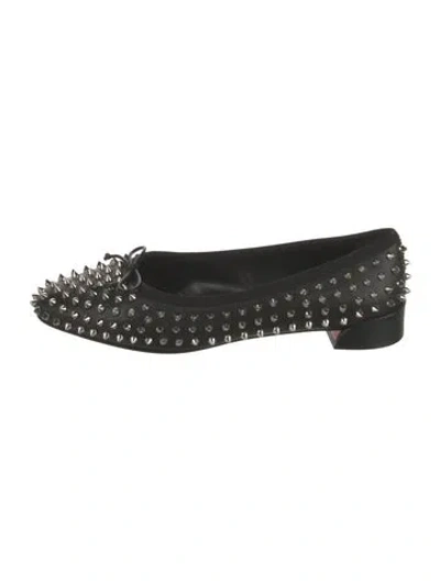 Pre-owned Christian Louboutin Spike Accents Leather Ballet Flats In Black