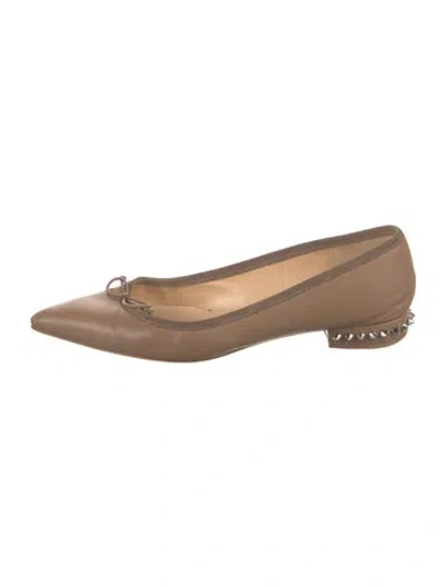 Pre-owned Christian Louboutin Spike Accents Leather Ballet Flats In Brown